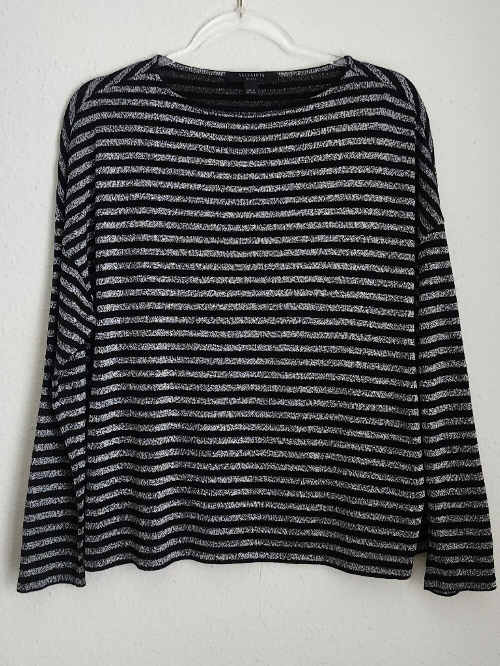 ALL SAINTS Black & Metallic Silver Striped Relaxed Top S